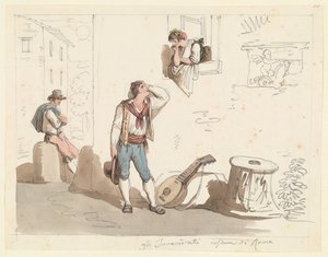 Die Serenade, Studie für römische Trachten und Bräuche von Bartolomeo Pinelli