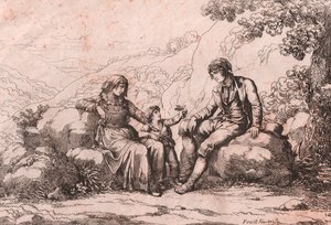 Zwei Bürgerliche mit einem Baby, Schiavi, Abruzzen, Radierung von Bartolomeo Pinelli (Rom) von Bartolomeo Pinelli