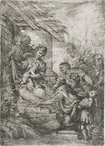 Anbetung der Könige (Das Geschenk der Weisen), nach 1657 von Bartolommeo Biscaino