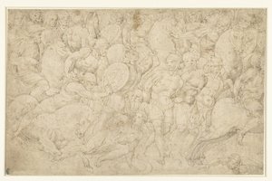 Kampf zwischen Reiterei und Fußvolk und das Wegführen von Gefangenen von Bartolommeo Neroni (attributed to)