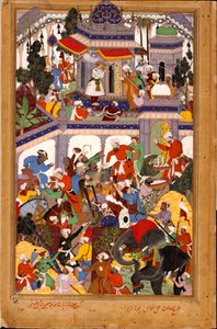 Akbar besucht das Heiligtum von Khwajah Muin ad-Din Chishti in Ajmer, ca. 1590 von Basawan