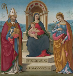 Madonna und Kind mit St. Justus von Volterra und St. Margareta von Antiochia von Bastiano Mainardi