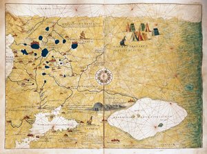 Moschoviae Tabula, Karte von Russland und europäischen Städten entlang des Flusses Wolga von Battista Agnese
