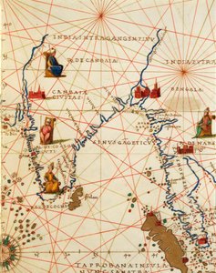 Der Indische Ozean und Teile Asiens und Afrikas: die Indische Halbinsel, aus dem Atlas der Welt in dreiunddreißig Karten, von Battista Agnese von Battista Agnese