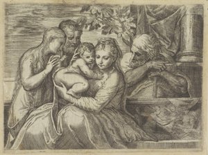 Heilige Familie mit Heiligen von Battista Angolo del Moro (attributed to)
