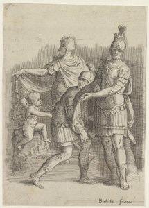 Drei Soldaten und ein Putto von Battista Franco