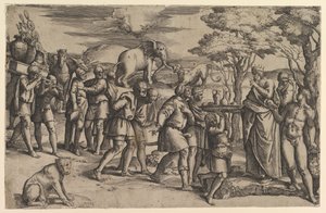 Melchisedek bietet Abraham Brot und Wein an, ca. 1547 von Battista Franco Veneziano