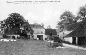 Bauernhof Hougoumont, ein wichtiger strategischer Ort für Wellington während der Schlacht von Waterloo, Gedenkpostkarte, ca. 1912 (Fotolitho) von Belgian Photographer
