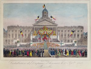 Verteilung der Ehrenfahnen in Brüssel am 27. September 1832, 1832 (Farbstich)