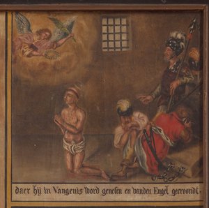Maarke. Kapelle (Sint-Vincentiuskapel). Innenraum. Malerei. Das Martyrium des Heiligen Vincentius. 19. Jahrhundert. (Detail) von Belgian School