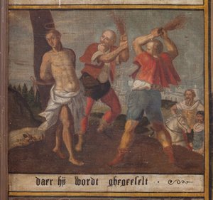 Maarke. Kapelle (Sint-Vincentiuskapel). Innenraum. Malerei. Das Martyrium des Heiligen Vincentius. 19. Jahrhundert. (Detail)