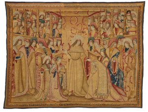 Wandteppich, Jonathan Makkabäus erhält ein Purpurgewand, hergestellt in Brüssel, Belgien, um 1490-1500 (Wolle & Seide) von Belgian School