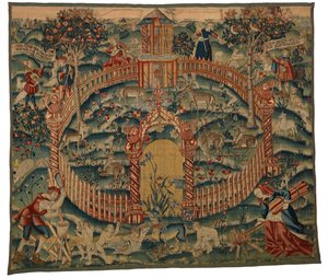 Wandteppich, Park au Cerfs, hergestellt in Tournai, Belgien, um 1500