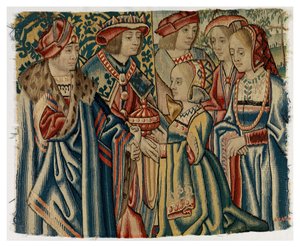 Wandteppichfragment, das die Hochzeit von Ludwig XII. mit Jeanne, Tochter von Ludwig XI., darstellt, aus Brüssel von Belgian School