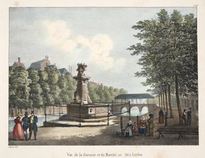 Ansicht des Brunnens und des Kornmarktes in Leiden, ca. 1895 von Belgian School