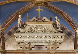Krypta, Arche der Heiligen Marcellinus und Peter Exorzist, Sarkophag mit Statuen von St. Marcelino und St. Peter Exorzist, Benedetto Briosco 1506-08
