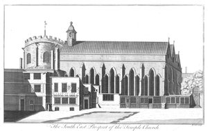 Die Südostansicht der Temple Church, um 1737
