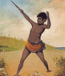 Jack, ein tasmanischer Aborigine, hält einen Knüppel von Benjamin Dutterrau