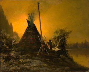 Nachtszene eines Indianer-Tipis
