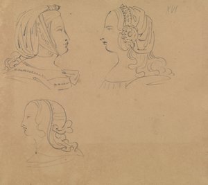 Porträtstudien von Frauen in verschiedenen Kopfbedeckungen von Benjamin Robert Haydon
