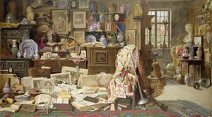 Rüstungen, Drucke, Bilder, Pfeifen, Porzellan (alles zerbrochen) Alte wackelige Tische und Stühle mit gebrochenen Rückenlehnen, 1882