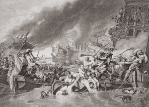 Die Schlacht von La Hogue, Zerstörung der französischen Flotte, 22. Mai 1692, aus `Illustrationen der englischen und schottischen Geschichte