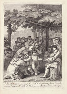 Die Indianer übergeben die englischen Gefangenen an Colonel Bouquet in der Nähe seines Lagers an den Gabelungen des Muskingham in Nordamerika im November 1764