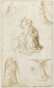 Studien einer Hand, drei Engel und Christus als Salvator Mundi, zweite Hälfte des 15. Jahrhunderts
