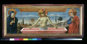 Christus in Pietà zwischen der Jungfrau und St. Johannes von Benozzo di Lese di Sandro Gozzoli