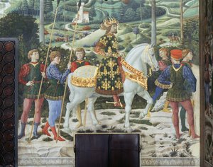 Johannes VII. Palaiologos (1391-1448), oströmischer Kaiser, als Balthasar, einer der Heiligen Drei Könige, Detail aus dem Zyklus der Reise der Heiligen Drei Könige in der Kapelle, ca. 1460 (Fresko)