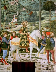 Johannes VII. Palaiologos (1391-1448), oströmischer Kaiser, als einer der Heiligen Drei Könige, Detail aus dem Zyklus der Reise der Magier in der Kapelle, ca. 1460