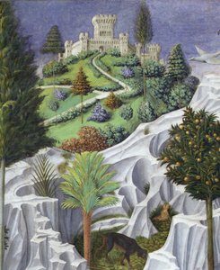 Landschaft mit einem Schloss, Detail aus der Prozession der Könige der Heiligen Drei Könige nach Bethlehem