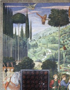 Prozession von Balthasar als Johannes VIII. Palaiologos, Detail aus dem Zyklus der Reise der Heiligen Drei Könige in der Kapelle, um 1460