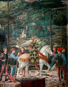 Der byzantinische Kaiser „Die Reise der Heiligen Drei Könige“. Prozession der Heiligen Drei Könige von Jerusalem nach Bethlehem, genannt auf Italienisch „Viaggio dei Magi“ oder „Cavalcata dei Magi“. Detail (Darstellung des byzantinischen Kaisers Johannes V