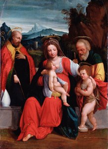 Die Heilige Familie mit dem kleinen Johannes dem Täufer und einem Bischof