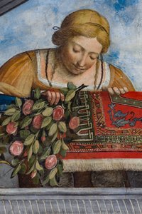 Frau im gelben Kleid und Blumen, Detail des Gewölbes, Aula Costabiliana oder Schatzkammer (Fresko)