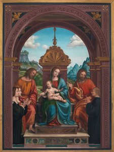 Madonna und Kind, St. Jakobus, St. Philippus und die Familie von Antonio Busti
