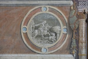 Sankt Georg tötet den Drachen von Bernadino Zenale