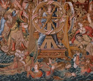 Flämischer Wandteppich. Serie Die Ehren. Fortuna, Der Weg zu den Ehren. Fünfter Wandteppich in der Serie. Modellzeichner aus dem Kreis von Bernard van Orley und Jan Gossaert de Mabuse. Herstellung Pieter van Aelst, Brüssel