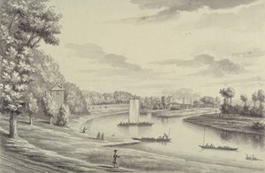 Westansicht der Hampton Court Fähre und der Hampton Kirche in der Ferne, 1731-33 von Bernard III Lens