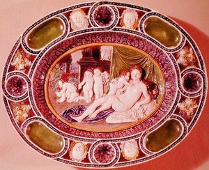 Ovaler Teller, eine Frau darstellend, die Fruchtbarkeit symbolisiert von Bernard Palissy