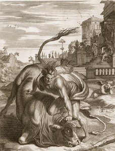 Achelous in der Gestalt eines Stiers wird von Herkules besiegt, 1731 von Bernard Picart