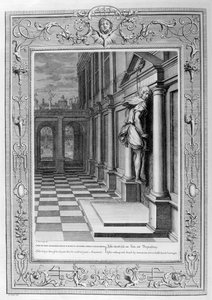 Iphis erhängt sich in Verzweiflung, dass er Anaxarete nicht gewinnen konnte, 1733