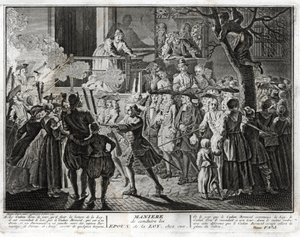 Judentum: der Weg, die Ehegatten des Gesetzes nach Hause zu führen - eine Darstellung der Prozession, mit der die Gemeinde beim Fest von Simchat Tora diejenigen ehrte, die ausgewählt wurden, um den letzten Abschnitt der Tora zu segnen und den anderen