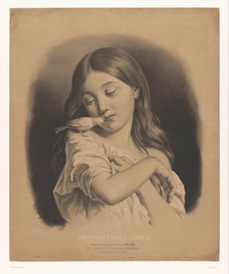 Junges Mädchen mit einem Vogel auf der Schulter (Le petit favori, Diverse neue Studien, Nouvelles études variées) von Bernard Romain Julien
