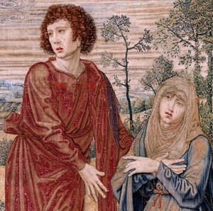 Flämischer Wandteppich. Serie Baldachin von Karl V. Christus der Barmherzige von Bernard van Orley