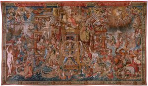 Flämische Tapisserie. Serie Die Ehren. Fortuna, Der Weg zu den Ehren. Fünfter Wandteppich in der Serie. Modell Zeichner aus dem Kreis von Bernard van Orley und Jan Gossaert de Mabuse. Herstellung Pieter van Aelst, Brüssel. von Bernard van Orley