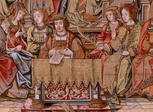 Flämischer Wandteppich. Serie Die Ehren. Ehre. Zweiter Wandteppich der Serie. Modell von Zeichnern aus dem Kreis von Bernard van Orley und Jan Gossaert (Mabuse). Herstellung Pieter van Aelst, Brüssel. Ca. 1550. Stoff Gold, Silber, Seide und Wolle. von Bernard van Orley