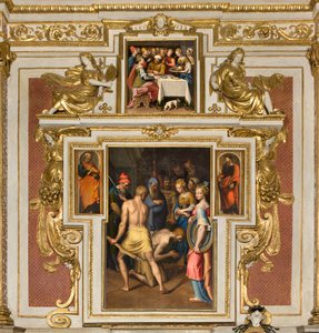 Kapelle Unserer Lieben Frau vom Volk, Zweites nördliches Joch, Enthauptung des Täufers 1569, An den Seiten St. Peter und St. Paul 1520-30, Festmahl des Herodes 1569