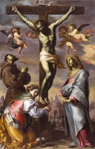 Die Kreuzigung mit der Jungfrau und den Heiligen Franziskus und Agatha, Mitte des 17. Jahrhunderts von Bernardino Mei